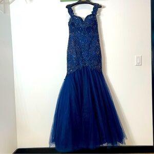 LUCCI Lu mermaid lace sequin sweetheart gown navy blue size 12 women’s new w/tag